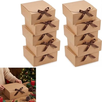 Herbruikbare geschenkdozen van kraftpapier met deksel en strikken voor kerst, bruiloften en speciale gelegenheden