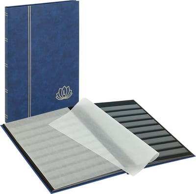 Lindner 5701 Lotus Postzegelalbum - BLAUW - groot formaat 16 blz. zwarte bladen - Luxe - Postzegels - insteekalbum - insteek - stockboek