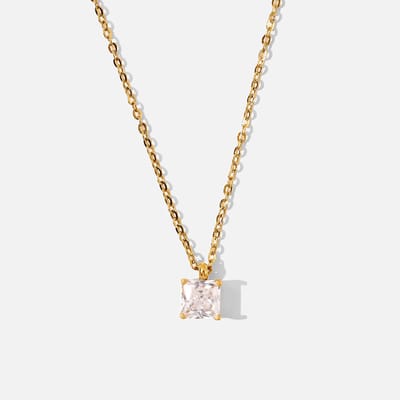 Dames Ketting met Vierkante Steen – Goudkleurig RVS – Verstelbaar 41+5 cm