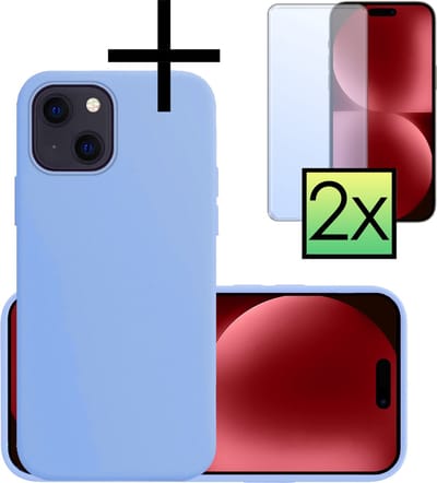 Hoesje - Met 2x Screenprotector - Geschikt voor Apple iPhone 15 - Sterk & Shockproof - Back Cover - Siliconen Case - Telefoon Hoes - Lichtblauw
