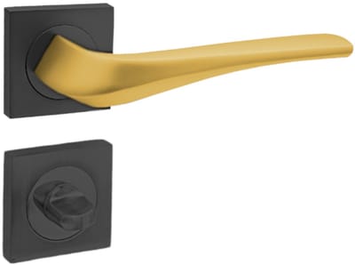 Domino® Deurkrukgarnituur ADEL-QR - Zwart/Goud - WC met Vierkant Rozette - Deurbeslag van aluminium - Deurklink voor badkamer, badkamerdeuren, kelderdeur en binnendeur