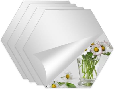 4-Pack Zelfklevende Spiegelstickers, Zelfklevende Spiegeltegels Zeshoekig 30x30 cm voor Badkamer en Woonkamer