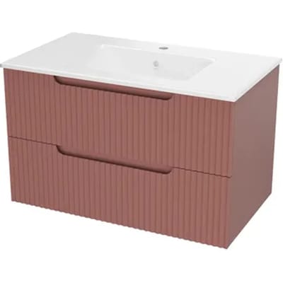 Aurlane Wastafelonderkast Emilien 50cm - Terracotta Mat - Met 2 Lades - Met Mat Witte Wastafel