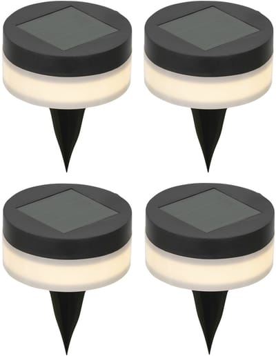 Lumineo Solar led prikspots - 4x st - rond - zwart - d9 cm - tuinpad verlichting - zonne-energie tuinlampen - buitenlampen - opritlampjes -sfeerlampen