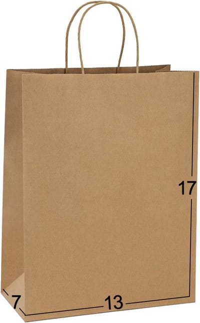 25 Herbruikbare Kraft Papieren Zakken met Handvatten voor Cadeaus en Winkelen (33x18x43 cm)