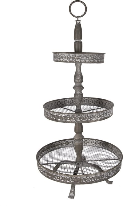 Clayre & Eef Etagère 3 laags Ø 38x80 cm Grijs Ijzer Serveerschaal
