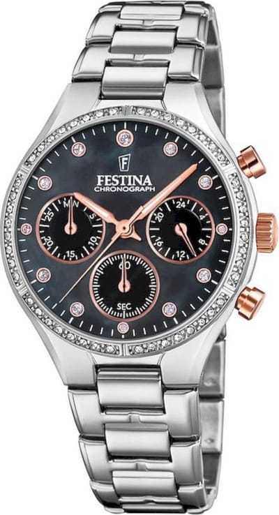 Festina F20401/4 Boyfriend Chronograaf - Polshorloge - Staal - Zilverkleurig - Ø 36mm