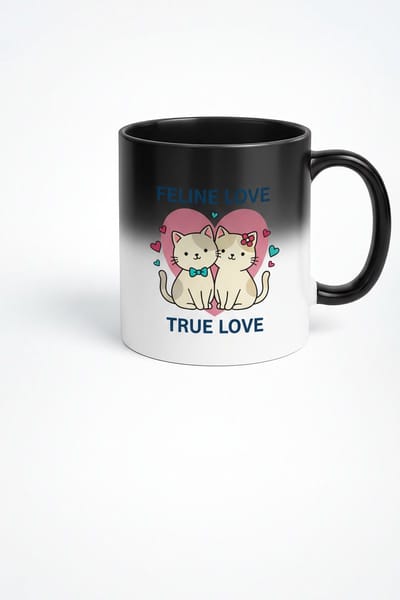 Magische Mok 'Feline Love True Love' - Hittegevoelige Koffiemok met Kattenkoppel Design - Cadeau voor Kattenliefhebbers