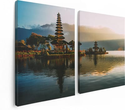 Artaza Canvas Schilderij Tweeluik Pura Tempel in Bali op het Meer Beratan - 120x80 - Foto Op Canvas - Canvas Print