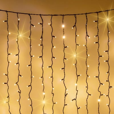 Lichtgordijn koppelbaar zwart | 12 meter 1800 LEDs | 2200K extra warm wit met twinkel | rubber