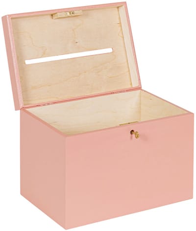 HAUDT® Enveloppenkist met slot BAS Framboos - 29 x 20 x 21 cm - houten kist met slot - incl. koperen sleutel - zacht roze opbergkist