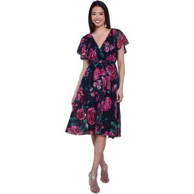 Vrouwelijke vlindermouwen jurk Goddiva Printed Lurex A Line Midi