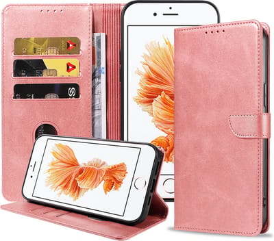 Geschikt voor iPhone 6/6s Telefoonhoesje Kunstleer met Magnetisch lipje en Pasjeshouder Book Case met Klepje - Roze - Smartphonica geschikt voor iPhone 6/6s