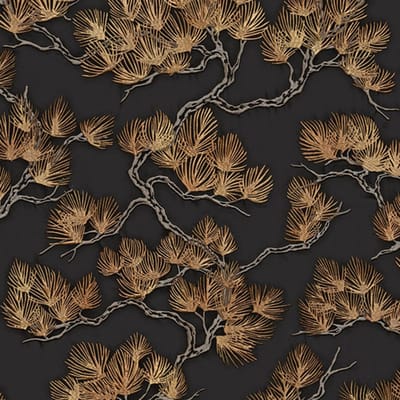 DUTCH - WALLCOVERINGS - Behang - Pine - Tree - zwart - en - goudkleurig