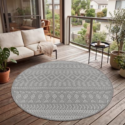 Paco Home In-& Outdoor Vloerkleed Balkon Terras Keukenvloerkleed Modern Boho Ethno Patroon 80 cm Rund