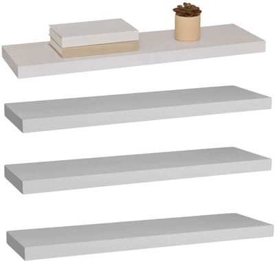 5five Zwevende wandplank Bassline - 4x - wit - 80 cm - hout/MDF - boekenplank - muurplank - opbergplank - hangplank
