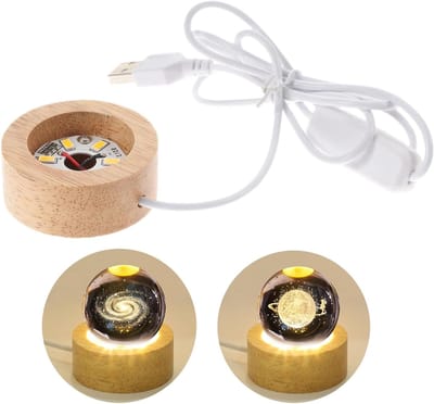 LED Verlichtingsbasis voor Kristallen Bollen, 5 cm Breed, USB Oplaadbaar, Warm Witte Licht voor Glazen Kunst en Decoratieve Objecten