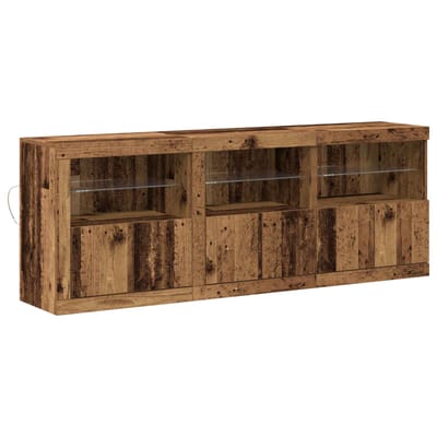 vidaXL - LED - Dressoir - Oud - Hout - 181 - x - 37 - x - 67 - cm - Bewerkt - hout