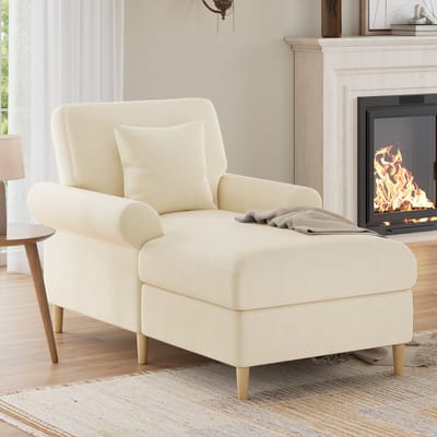 MODENUIT Relaxstoel 133 x 87 x 90 cm - Met Ligfunctie En Kussen - Voor Woonkamer En Slaapkamer - Fluweel Beige