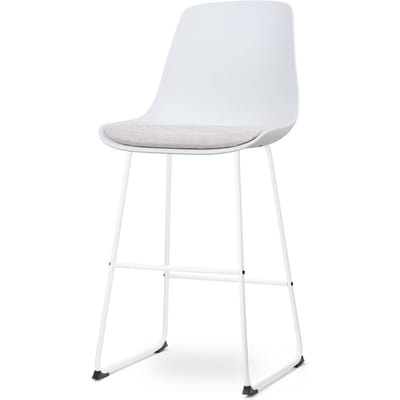 Nolon Nino-Liv Barkruk Wit met Beige Zitkussen - Wit Onderstel - 75 cm - Barstoel - Barkruk met Rugleuning