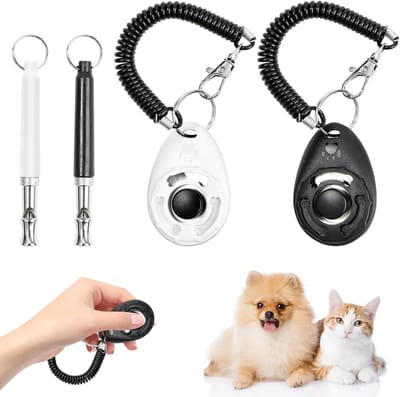 Honden Clicker Set - Huisdier Trainingsfluit - Gedragstraining Huisdier - Hoogfrequent Stil Fluitje - 19 x 11.8 x 2.4 cm