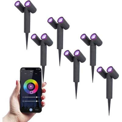 6x Pinero double smart dimbare LED prikspot - RGBWW - WiFi & Bluetooth - GU10 - 5.5 Watt - Google assistant & Amazon Alexa - Kantelbaar - Tuinspot - Voor buiten en binnen - Zwart - 3 jaar garantie