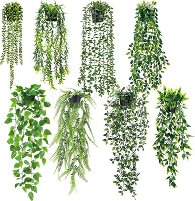 SnelShoppen - 8 Stuks Kunstplanten met Potten - Kunstmatige Eucalyptus, Mandala, String of Pearls, en Meer - Perfect voor Wanddecoratie, Planken, en B