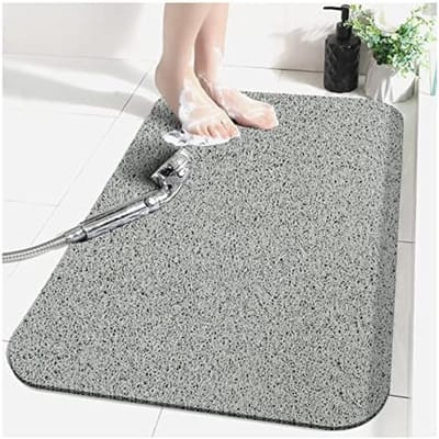PromoHome Antislip Douchemat Badkamermat 80x40 cm - Poreuze Structuur, Snel Drogend, Wasbaar, Veiligheidsmat voor Douche en Badkamer (Grijs)
