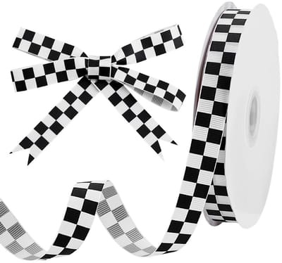Cosensi- Lint 45,72 m - Zwart-wit geruit Ripslint - Geschenken - Knutselwerk - Woondecoratie - Veelzijdig Accessoire - Decoratielint