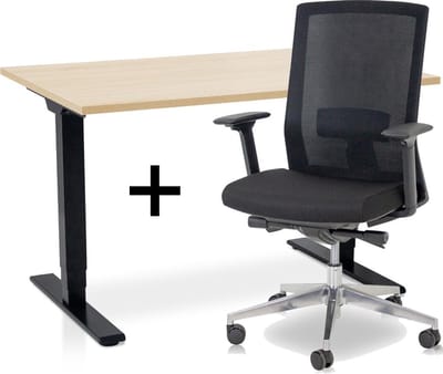 Zit-sta bureau elektrisch verstelbaar +  ERGO Bureaustoel | ARBO COMFORT NEN-EN 527 Thuiswerkset | frame bureau zwart - bureaublad wild peren | 120x80 cm