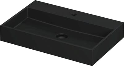 INK United wastafel porselein met 1 kraangat, inclusief porseleinen click plug en verborgen overloop systeem 70x45x11cm, mat zwart