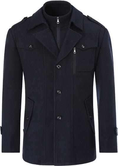 ALLTHEMEN Heren Wollen jas met opstaande kraag - Slim Fit Winter Warm Jasje - XXL