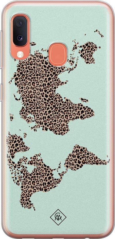 Casimoda® hoesje - Geschikt voor Samsung A20e - Wereldkaart blauw luipaard - Backcover - Siliconen/TPU - Multi