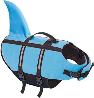 Honden zwemhulp - Veiligheidshulp - Veilig zwemmen - Grappig haaiendesign - Maat M - Lichtblauw