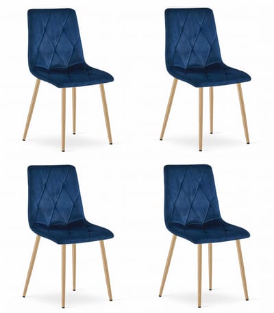 Set van 4 Eetkamerstoelen LIBRA Donkerblauw – Houtlook Metalen Poten, Modern Velvet Bekleding, Ergonomisch Design, Max. 120 kg