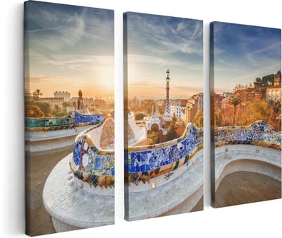 Artaza Canvas Schilderij Drieluik Park Güell in Barcelona - 120x80 - Foto Op Canvas - Canvas Print