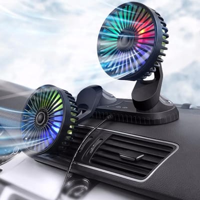 Auto ventilator-auto ventilator cooling-autoventilator usb-autoventilator-Autoventilator met dubbele koppen - 360 graden automatisch draaiende ventilator - met 3 snelheden, sterke wind - geschikt voor alle automodellen