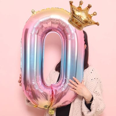 2 pièces Ballons Numéros Dégradés en Aluminium de 32 pouces Ballon Couronne de 12 pouces Décoration de Fête d'Anniversaire de Mariage 32inch