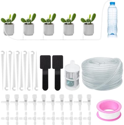 SnelShoppen - Micro Drip Irrigation Kit - 10m Druppelsysteem voor Tuin en Binnen - Automatische Watering met Controleklep, PTFE Tape en Kabelbevestige