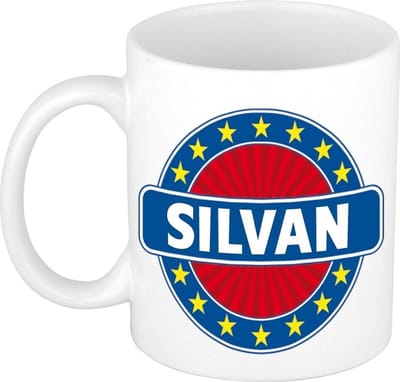 Bellatio Decorations - Silvan voornaam - koffiemok - beker - wit/blauw - 300 ml - Cadeau - Heren - Collega - Vaderdag - Verjaardag