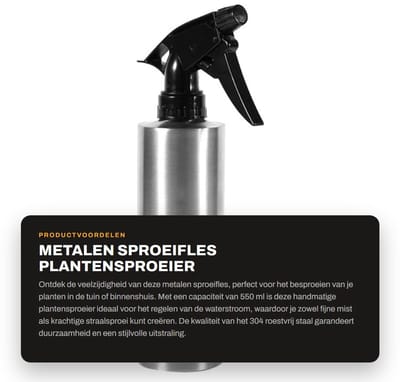 Dailygoods- Sproeifles 550 ml - Metalen Drukspuit - Plantensproeier - Waterverstuiver - Gieter Irrigatie - Roestvrij Staal - Plantenspuit