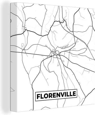 Canvas Schilderij Stadskaart – Plattegrond – België – Zwart Wit – Florenville – Kaart - 20x20 cm - Wanddecoratie