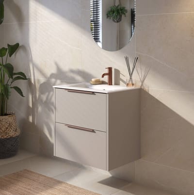 Saqu Lima Badkamermeubel Set - 61x46 cm - Voorgemonteerd - Mat Greige - Wastafelmeubel - Badmeubel