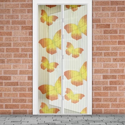 Magnetisch Deurgordijn Tegen Insecten – Vliegengordijn / Hordeur - Hor met Magneten – Gele Vlinder – 100 x 210 cm – Zelfsluitend – Met Klittenband – Wasbaar en UV-Bestendig – Voor Deur en Balkon [11398L]