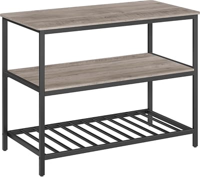 Keukenrek met groot werkblad, 3-traps magnetronrek, industrieel design, stalen frame 60 x 120 x 90 cm, greige-zwart, eenvoudige montage