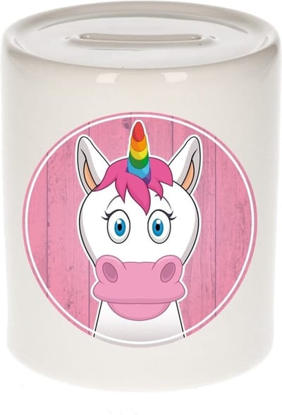 Vrolijke eenhoorn dieren spaarpot 9 cm - eenhoorns - spaarpotten voor kinderen