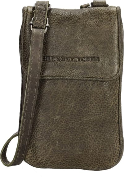 Hide & Stitches Paint Rock Telefoontasje - Leer - Crossbody Dames - Leren Dames Tas - Olijfgroen
