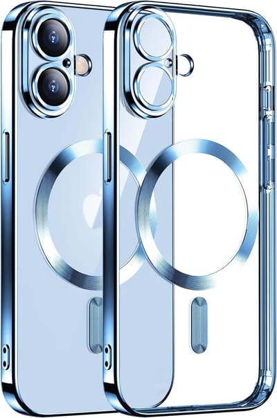 Hoesje Geschikt voor iPhone 16 Magsafe hoes - Lens beschermer – backcover – Transparant/Blauw