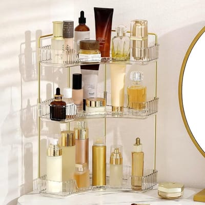 Makeup Organizer met 3 Lagen voor Cosmetica, Huidverzorging en Make-up Accessoires, Ideaal voor Lippenstift, Nagelverzorging en Parfum, Perfect voor Slaapkamer en Keuken