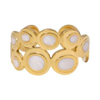 Aramat Jewels | Ringen | Open Ring RVS met Cirkelmotief en Emaille (12 mm) | Wit | |12mm | Staal | Volwassenen | Verkleurd niet